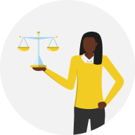 Woman holding a scale in one hand representing a leaders vision.
