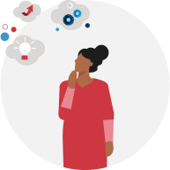 Woman thinking with a lightbulb, arrow, and gears in her thought bubbles. This represents a sales person learning how to navigate their customer's buying style.