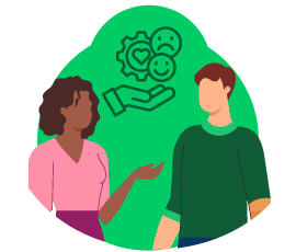 Two colleagues talking to one another and conveying trust and emotional intelligence.