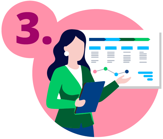 Graphic of a colleague confidently presenting a graph.